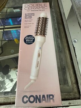 Double Ceramic 1¾" Heated Thermal Brush in White and Pink